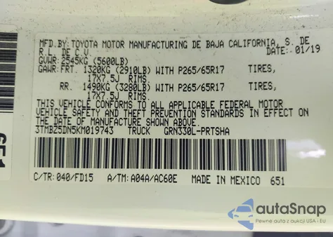 2019 Toyota Tacoma Trd Sport z USA, uszkodzony, nr VIN 3TMBZ5DN5KM019743